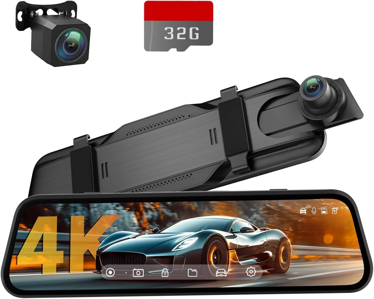 4K Rear View Mirror Camera, 12'' Mirror Dash Cam Front and Rear