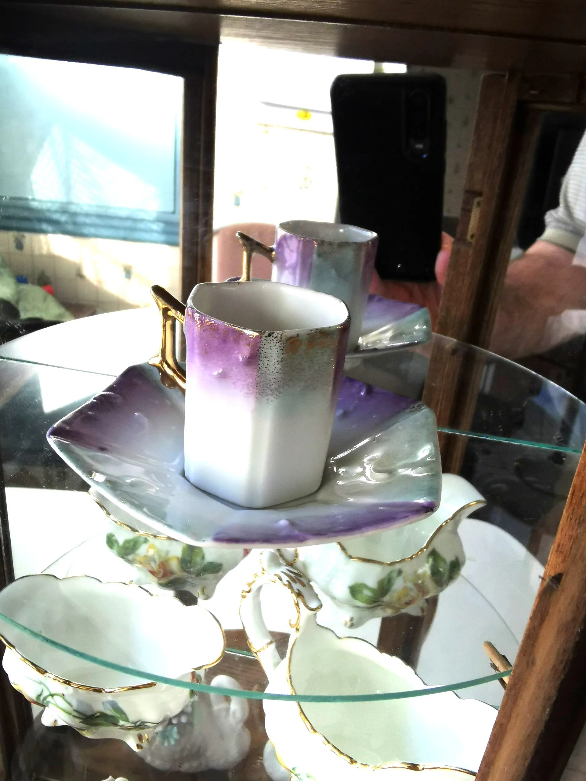 Vintage Hardwood Curio Cabinet Curved Glass Door Half Round image indicator(5)