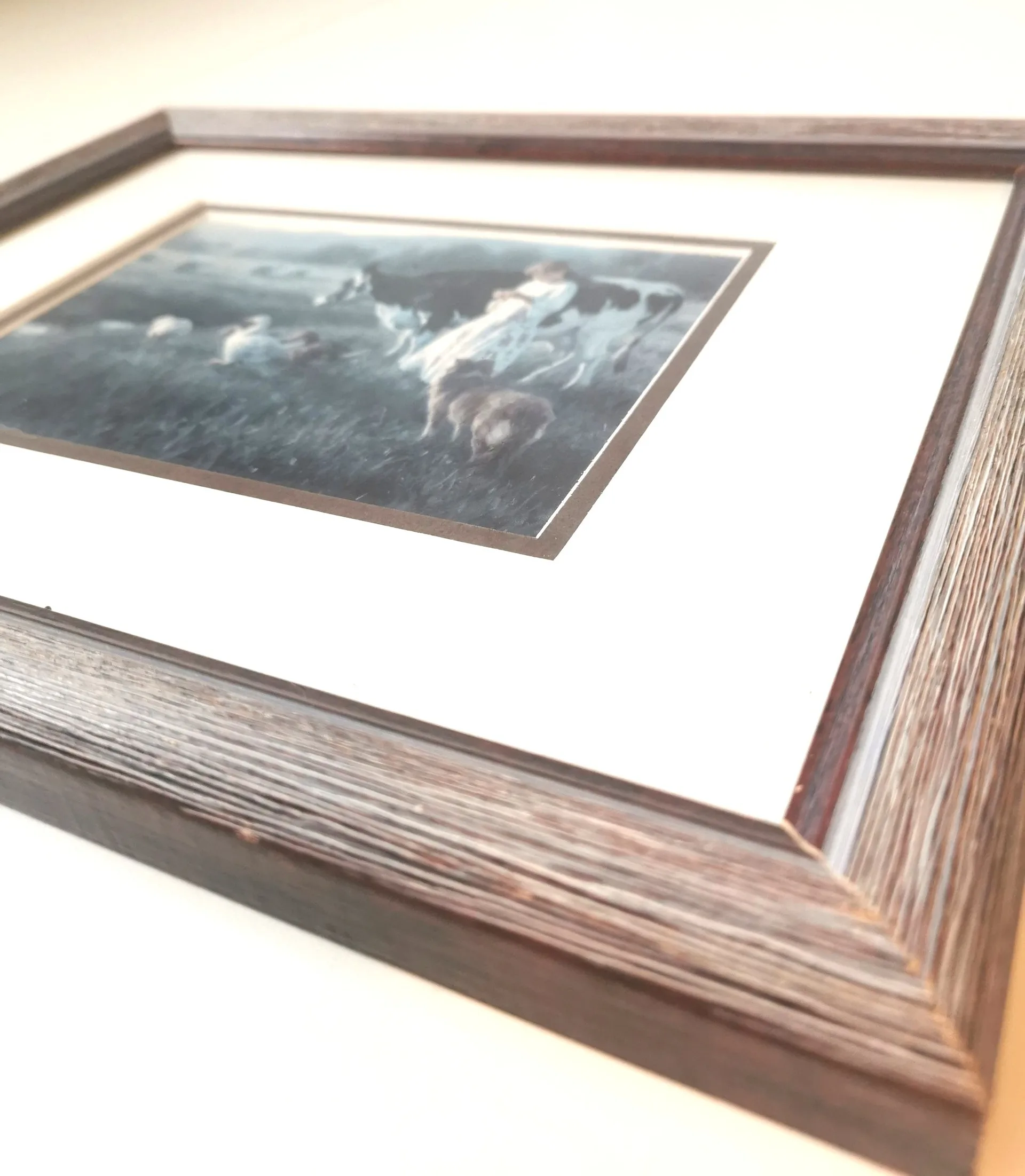 VINTAGE Robert Duncan Print "Out in the Pasture" Girl Cow Geese image indicator(4)