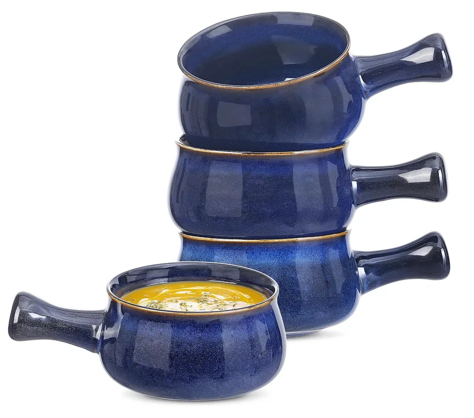 New Set of 4 Ceramic French Onion Soup Bowls thumbnail
