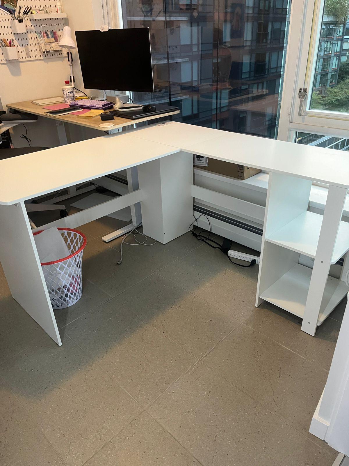 White L-shape desk. Perfect for home office.