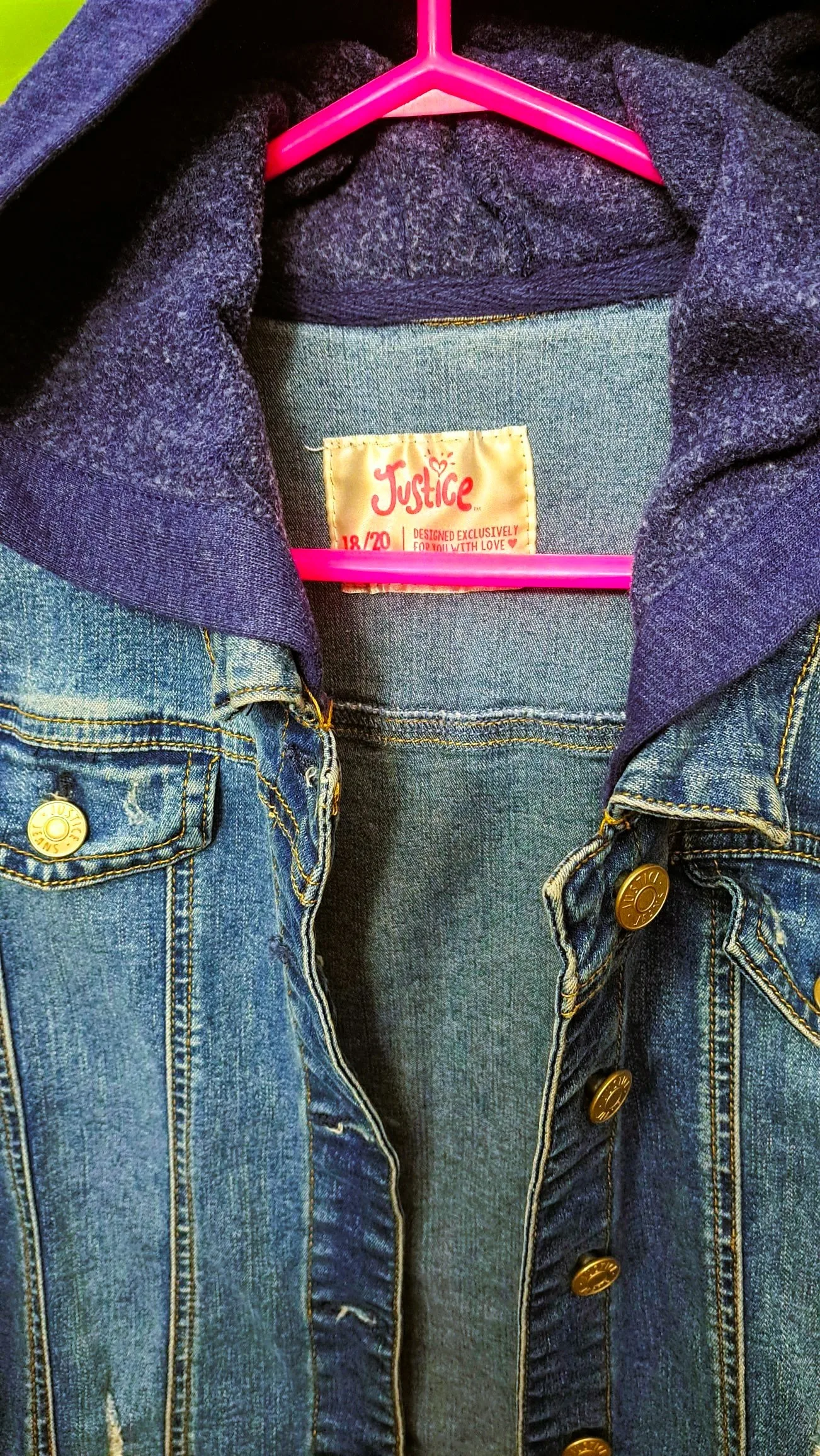 Justice Blue Denim Hooded Distressed Youth Jacket Size 18/20 image indicator(4)