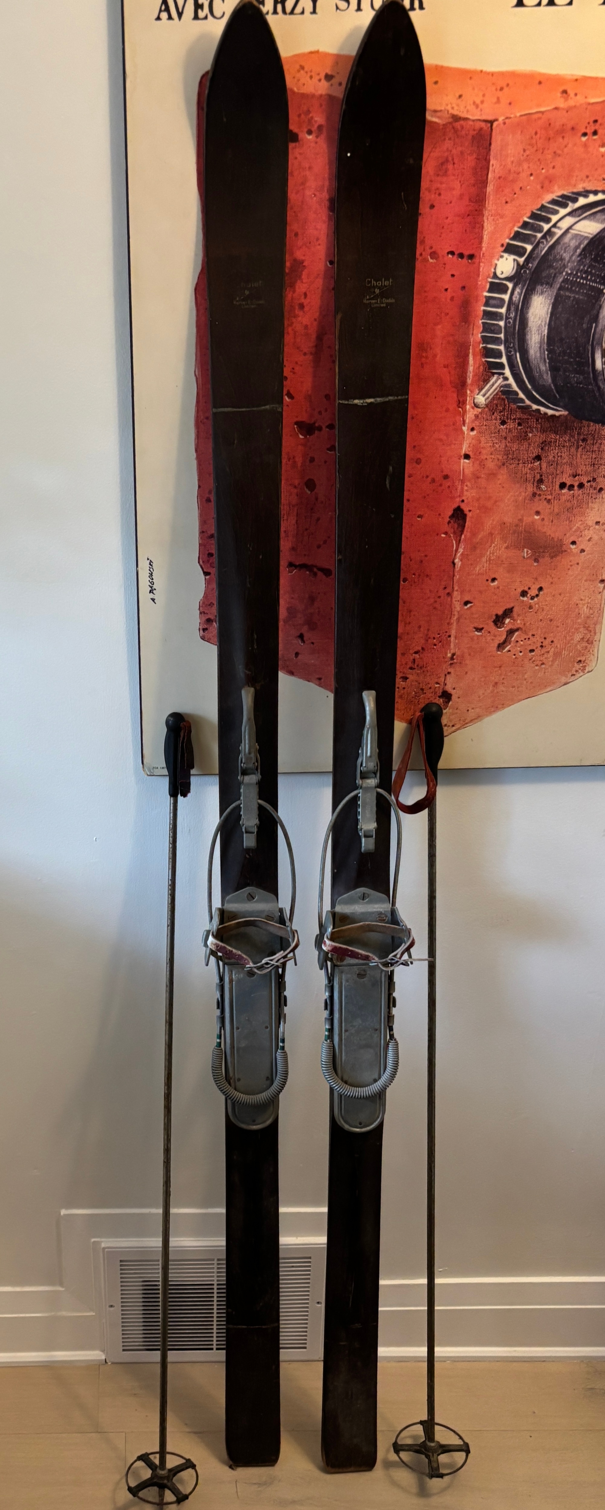 Harvey E Dodds Chalet Vintage Skis and Poles