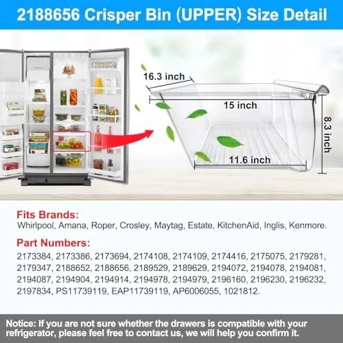 2 Pack 2188656 Fridge Crisper Drawer UPPER & 2188664 Bin LOWER image indicator(9)