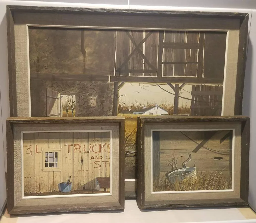 Set of 3 Gerald V Lilly Mixed Media Paintings Prairie Collection thumbnail