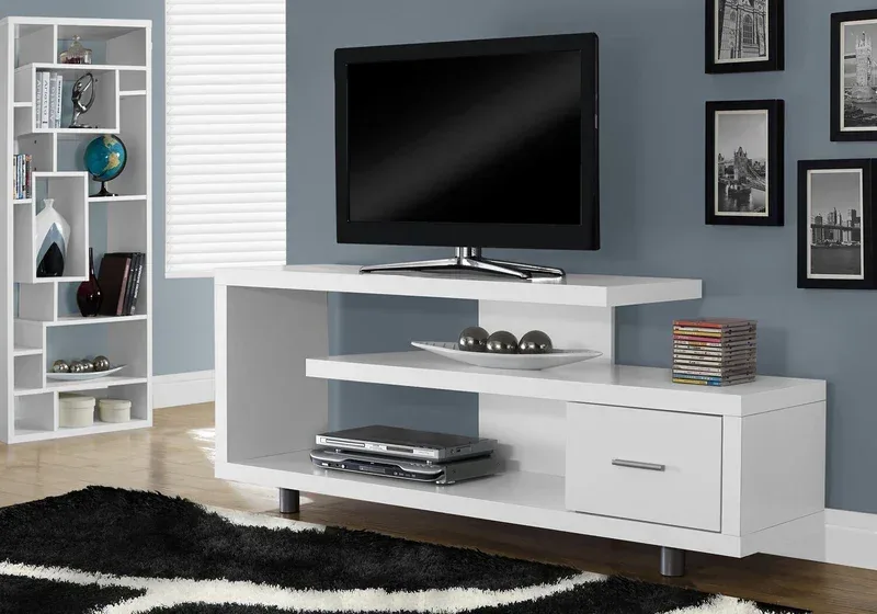 Modern TV Stand with Storage and Cable Management - White thumbnail
