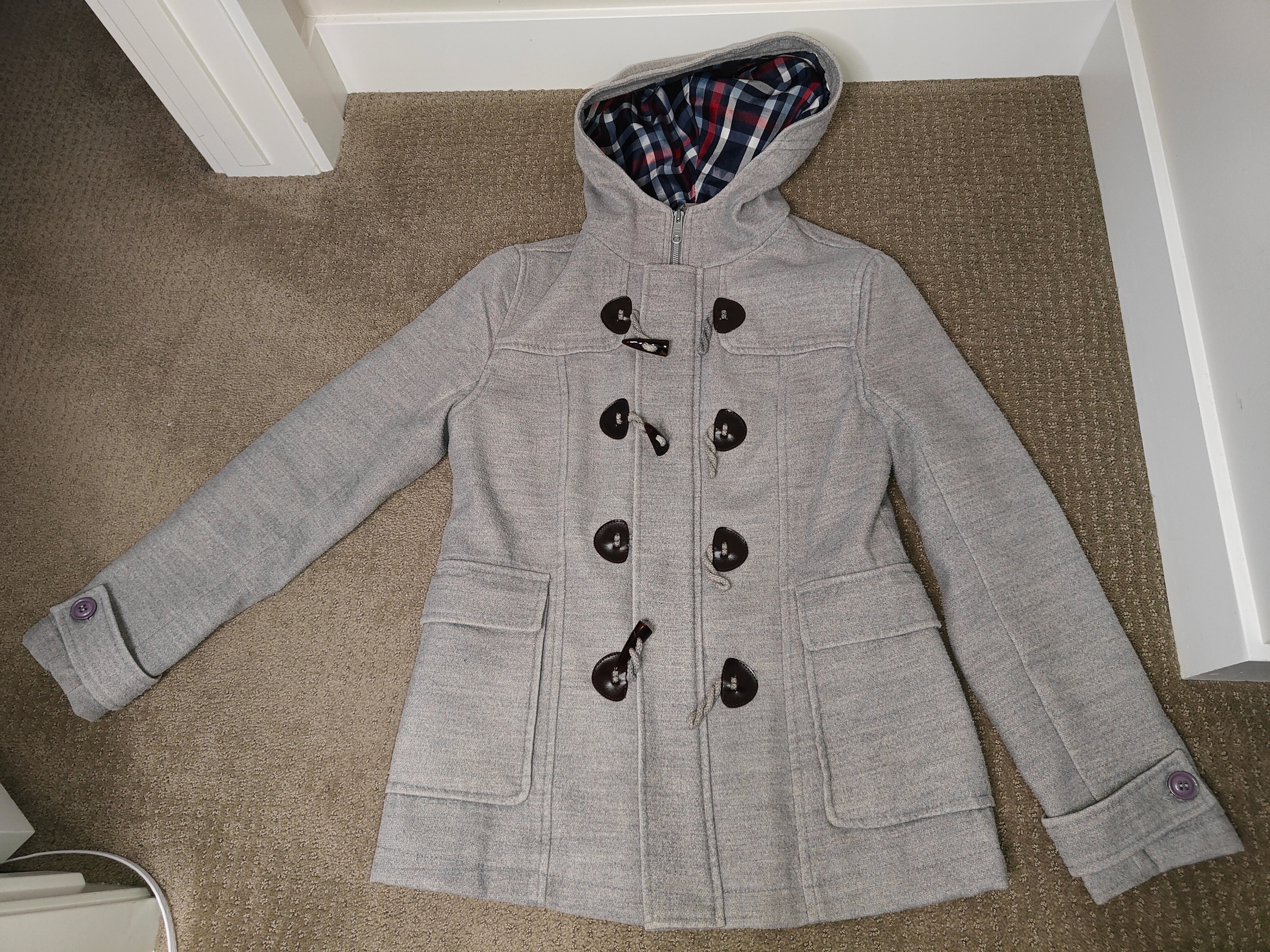 Kersh Women Grey Hooded Duffle Coat / Peacoat Jacket - Medium