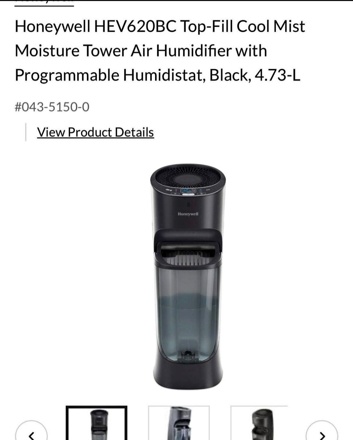 Honeywell Top-Fill Cool Mist Humidifier – 4.73L Tower (Black)