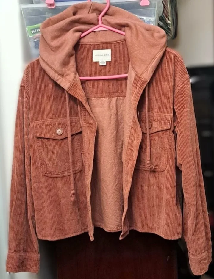 American Eagle Outfitters New Cropped Corduroy Hooded Jacket