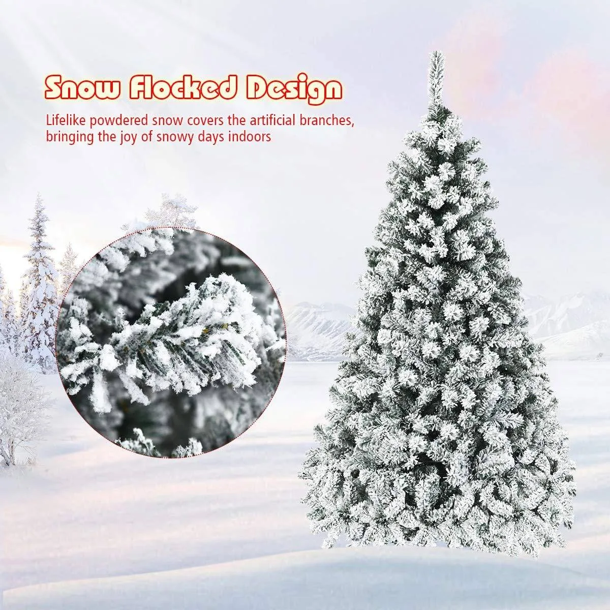 Goplus 6ft Pre-lit Snow Flocked Christmas Tree thumbnail