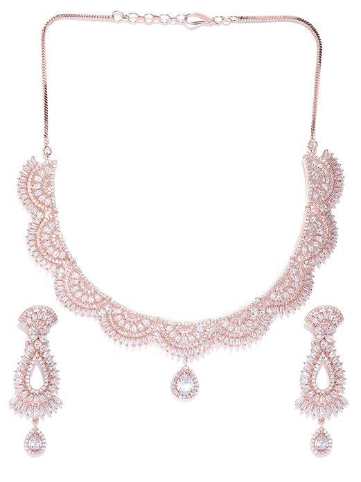 Premium Rose Gold-Plated American Diamond Studded Jewellery Set - photo 3