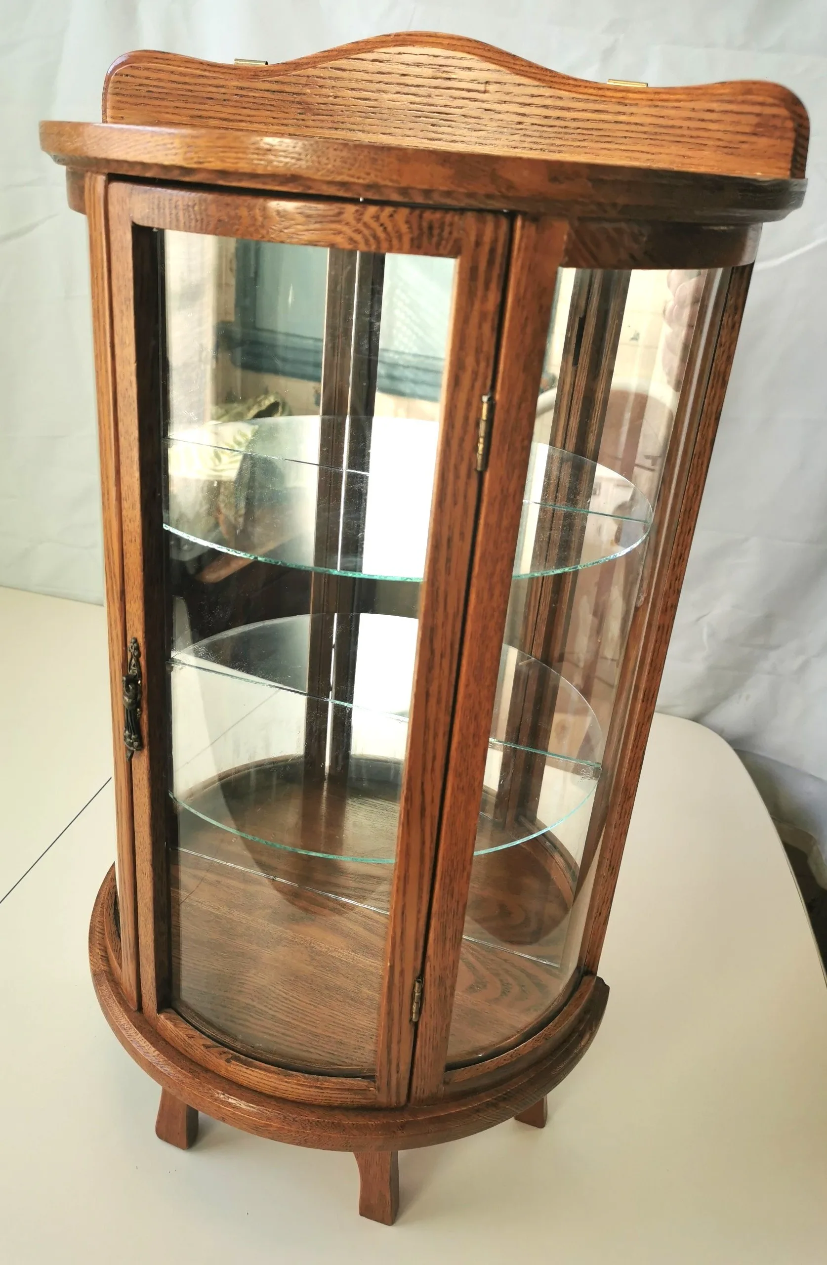 Vintage Hardwood Curio Cabinet Curved Glass Door Half Round image indicator(2)
