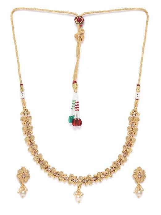 Premium Gold-Plated Artificial Stone-Studded Jewellery Set - photo 2