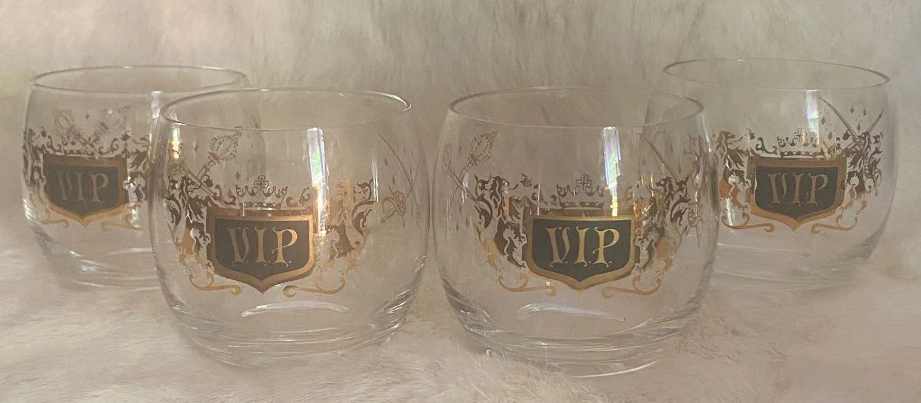 Mid Century Modern Black Gold Roly Poly VIP Cocktail Glasses Set thumbnail