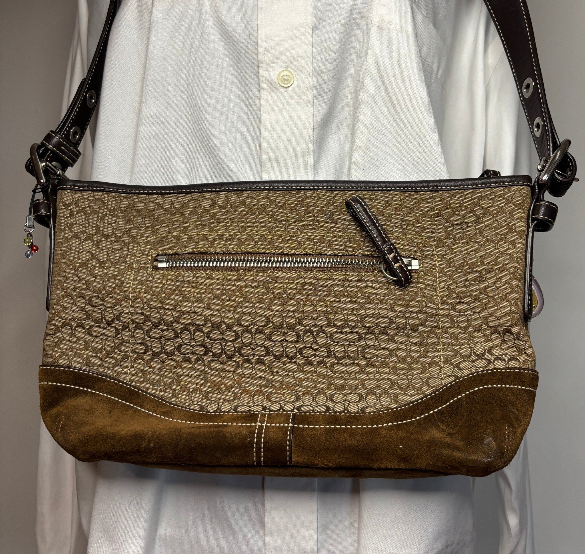 Coach Soho Signature Suede and Jacquard Crossbody Purse F10945