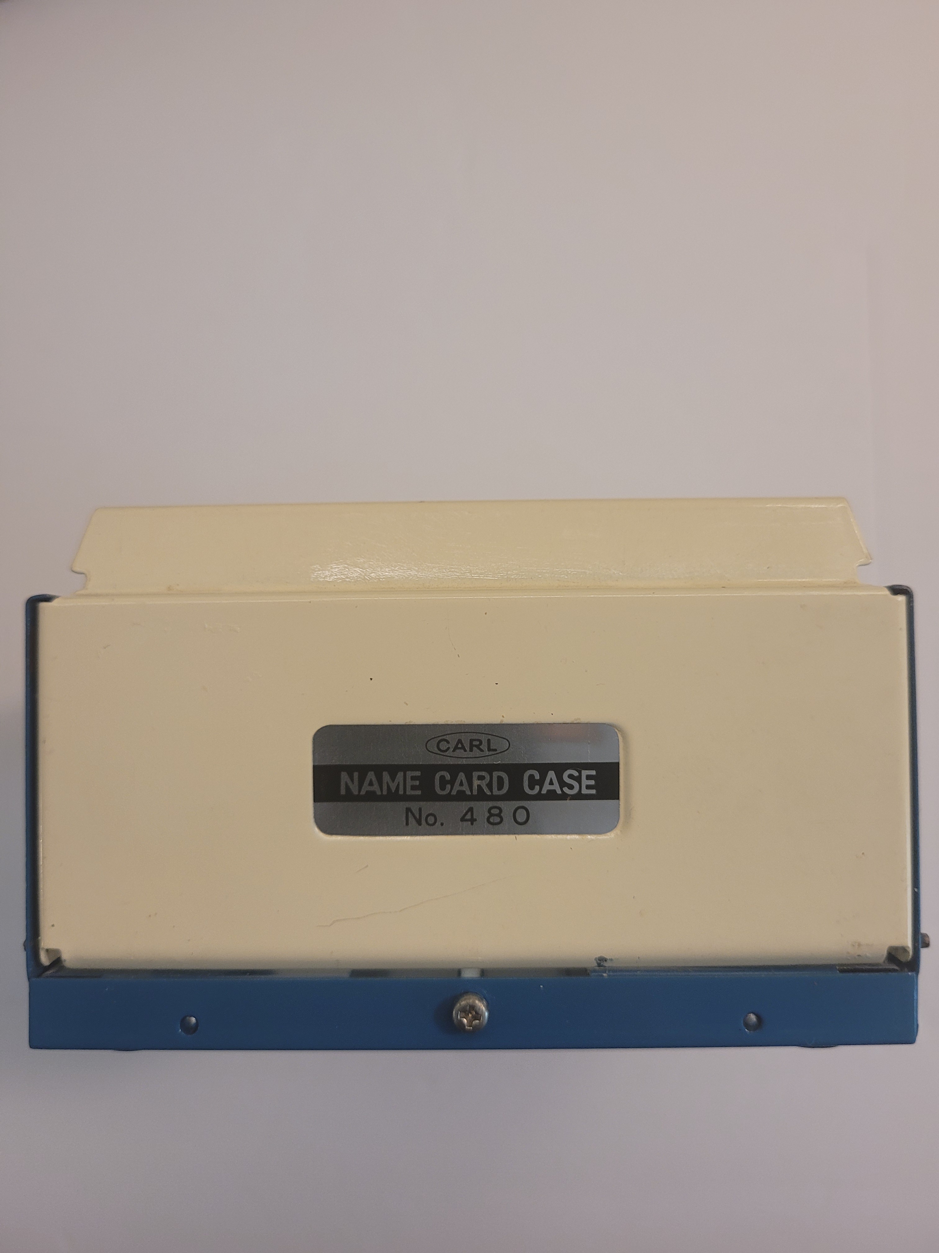 Vintage Blue/White Metal Business Cards Holder with Index Cards