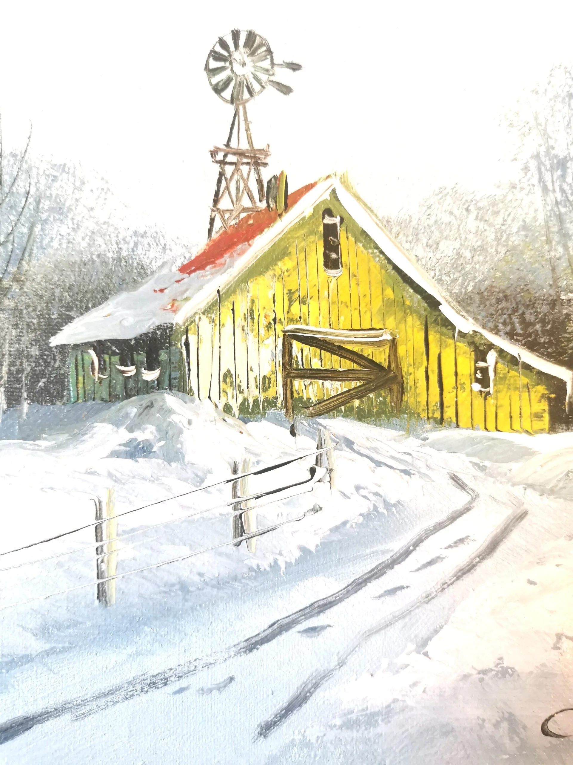 Vintage C. Gibbon Oil Painting Winter Barn Snow Scene on Farm image indicator(2)