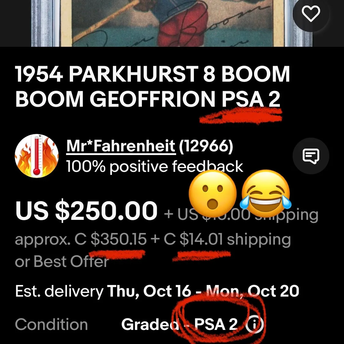 RARE! 1954 Parkhurst PSA Graded Boom Boom Geoffrion image indicator(3)