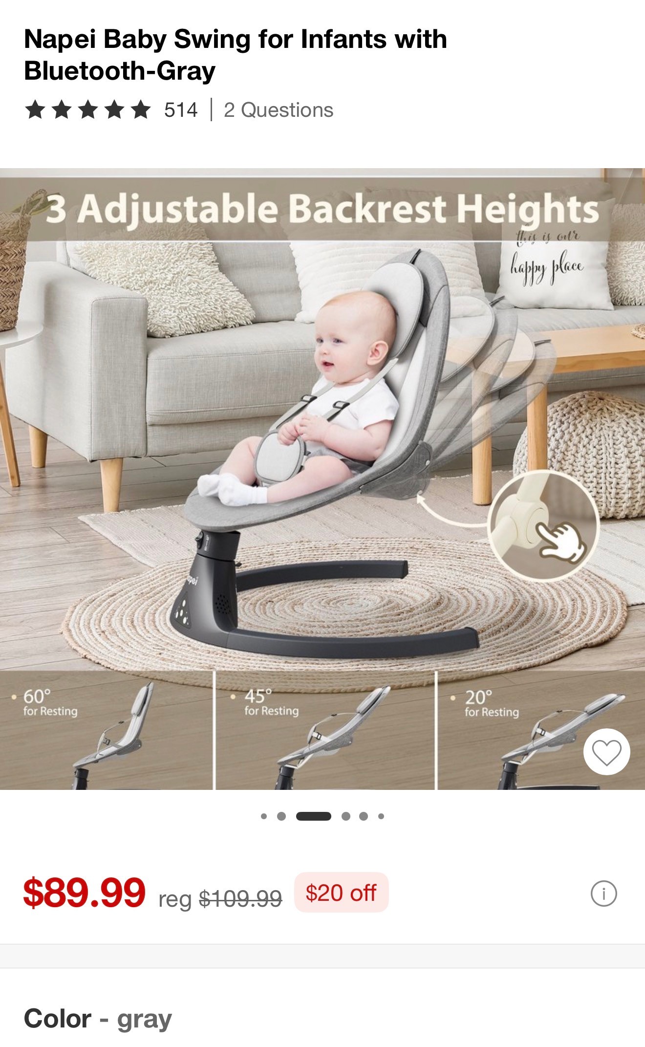 Napei Baby Swing for Infants with Bluetooth-Gray $80 - photo 3