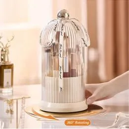Rotating Makeup Brush Holder Clear Lid – Dustproof Organizer