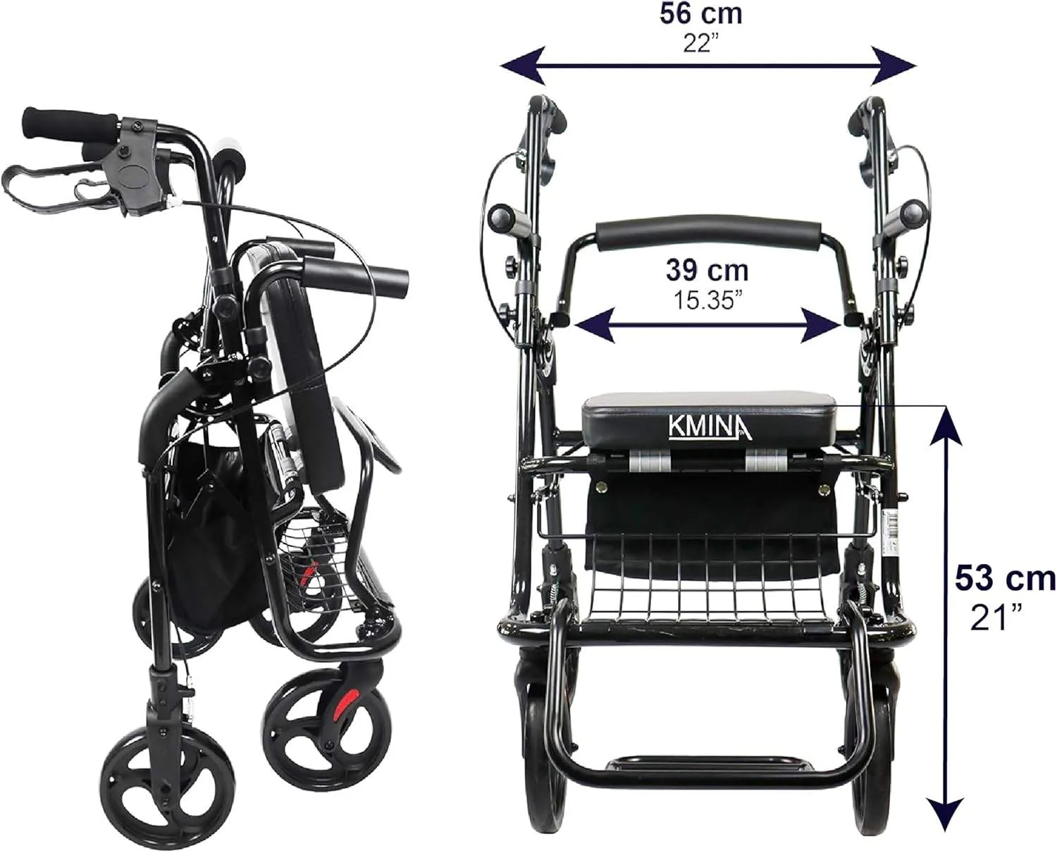 Lightweight Folding Rollator Walker with Seat & Brakes image indicator(2)
