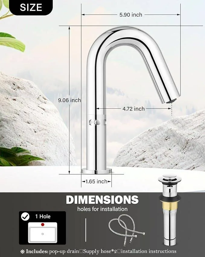 Polished Chrome Bathroom Faucets 1 Hole with 360° Swivel Spout image indicator(2)