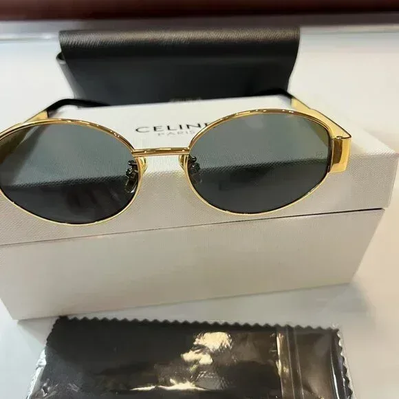 Celine Triomphe CL40235U Sunglasse Gold Green Lens UV Protection image indicator(4)