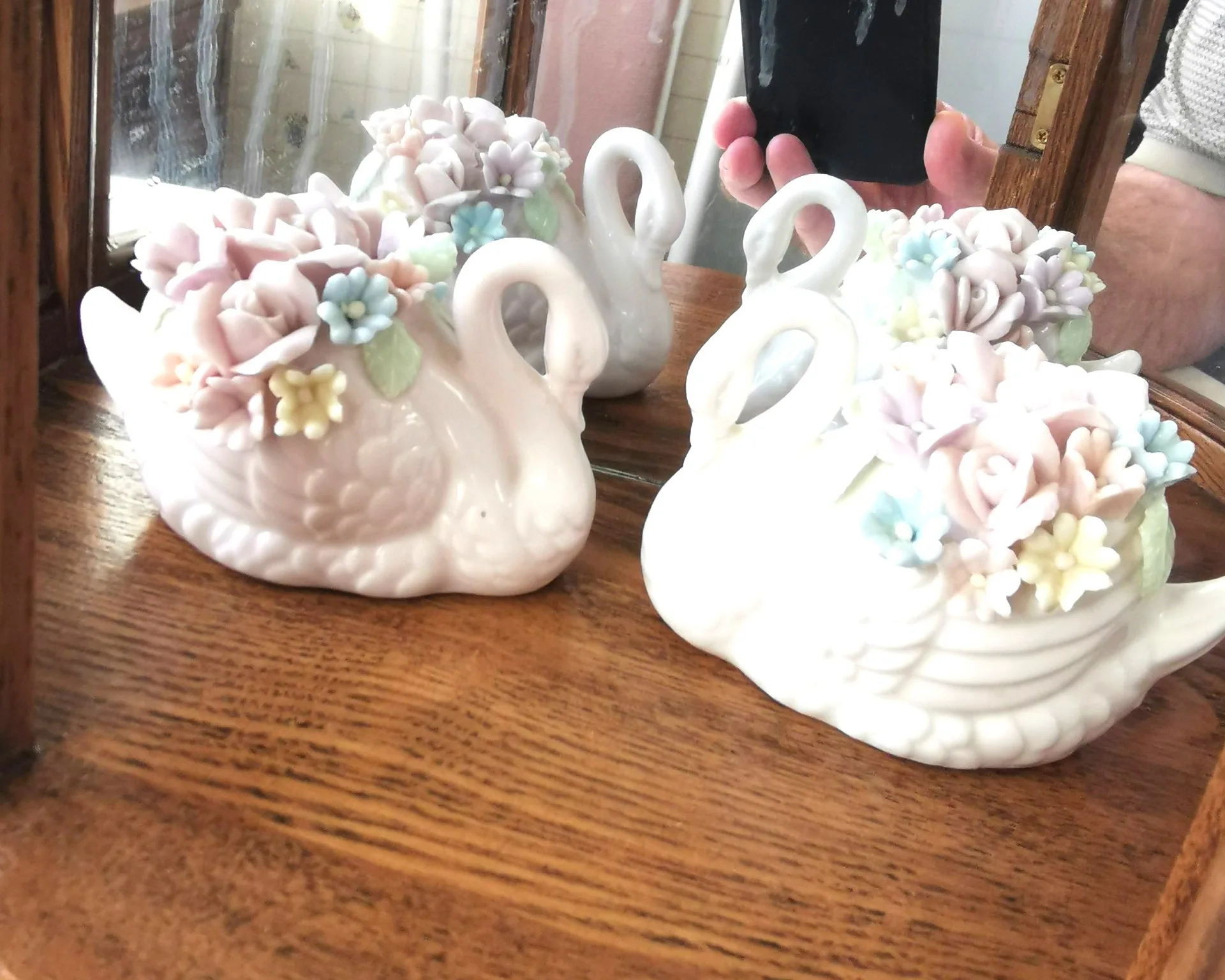 Vintage Hardwood Curio Cabinet Curved Glass Door Half Round image indicator(7)