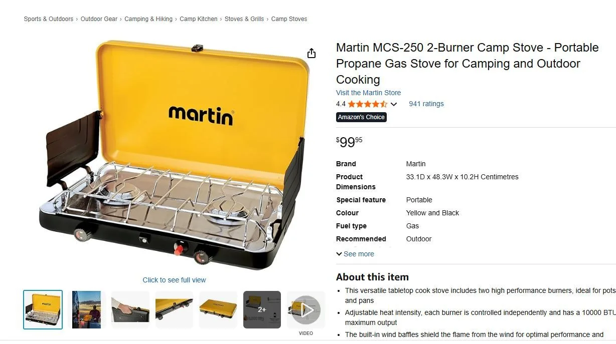 Martin MCS-250 2-Burner Camp Stove – Brand New (Never Used) image indicator(2)