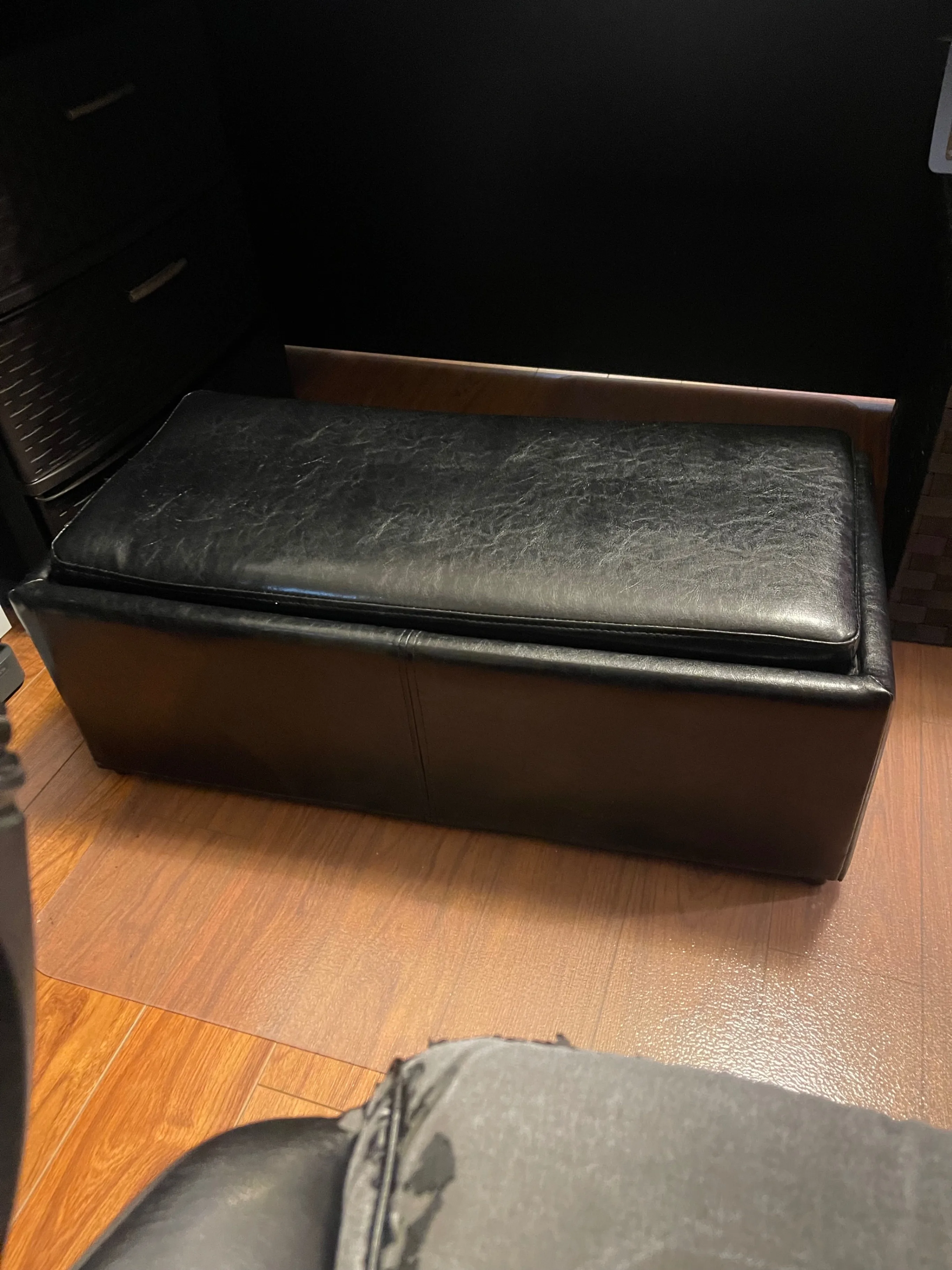 Black Leather Rectangle Ottoman with Storage image indicator(2)