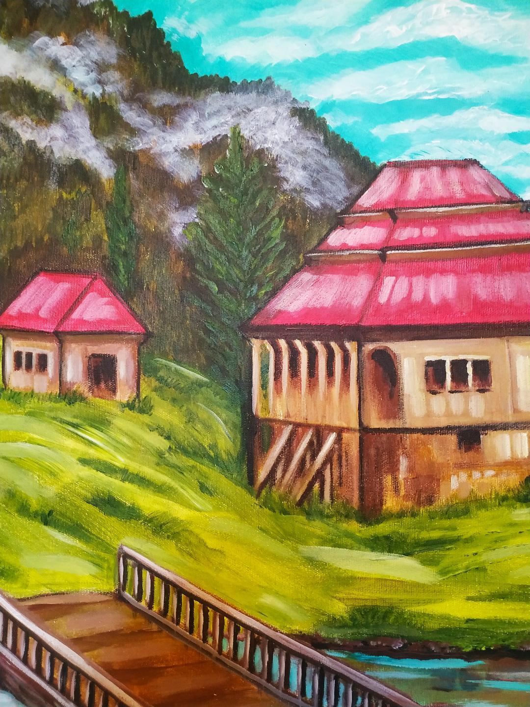Sale on Red Huts Original Painting/Art  (24x30 inches) - photo 2