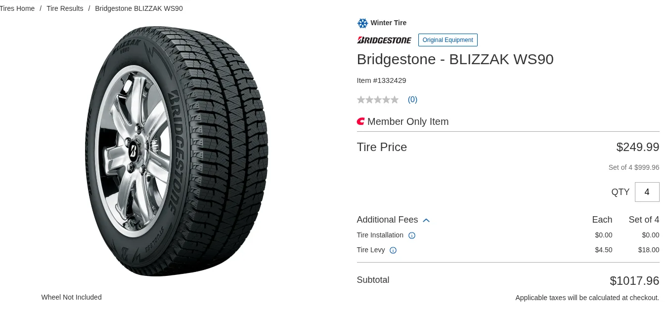 Bridgestone BLIZZAK WS90 Winter Tires 235/55R17 image indicator(5)
