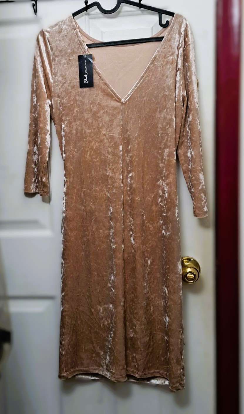 New On-trend Style Women's Salmon Pink Velvet Dress - photo 3