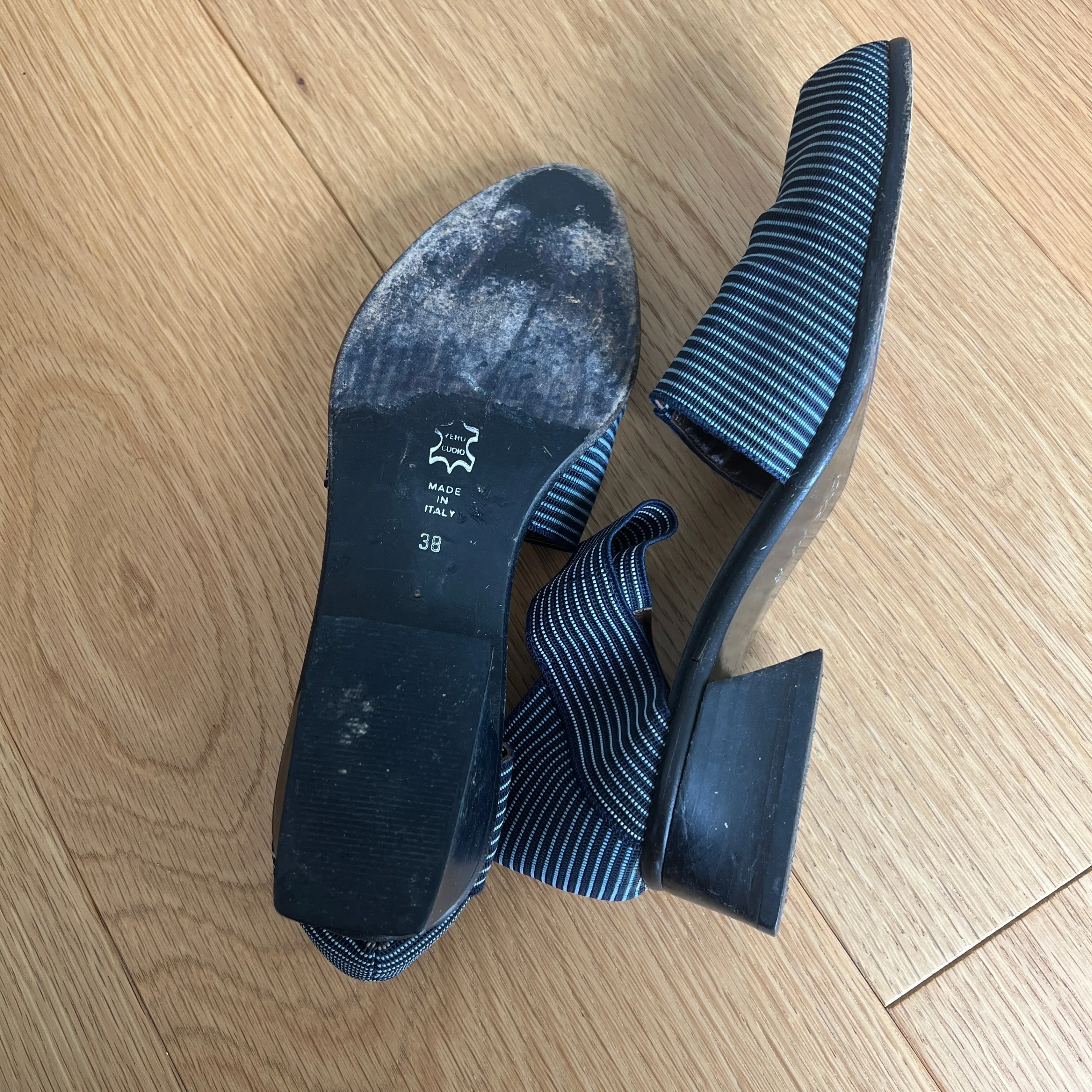 Vintage 90s Navy Stripe Elastic Sandal - Made in Italy Size 38 image indicator(3)