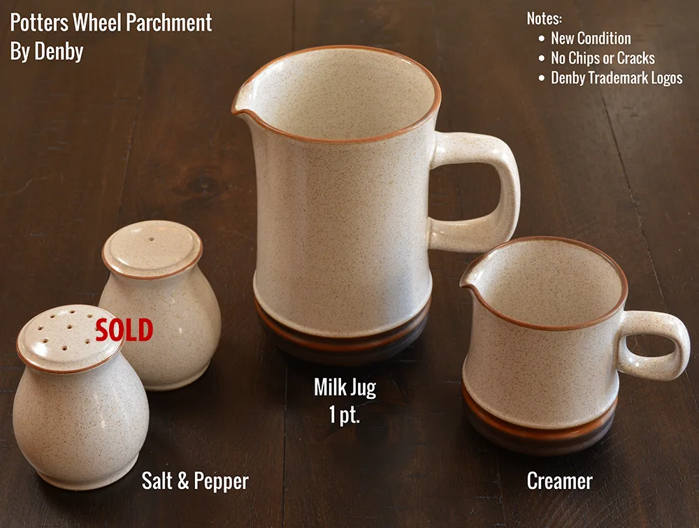 Denby - Potters Wheel Parchment - Salt/Pepper - Milk & Creamer