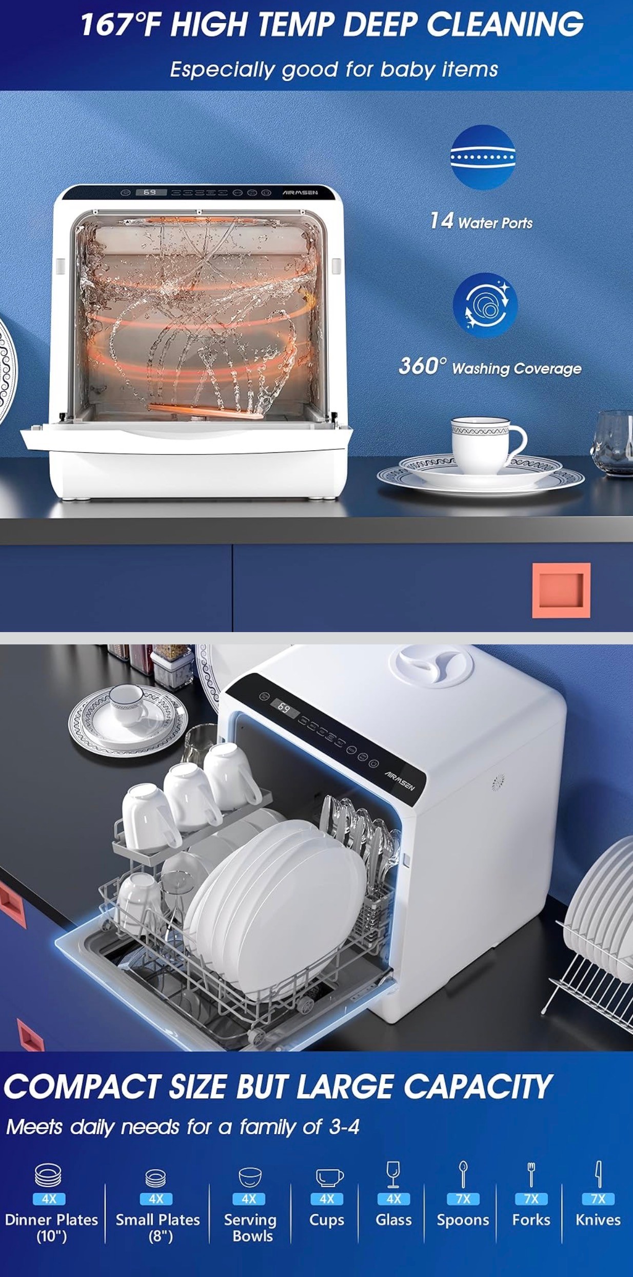 Portable Dishwasher, Compact 5L Built-in Water Tank and Air-Dry - photo 4