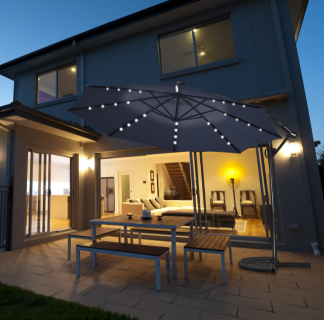 Costway 10FT Patio Offset Umbrella Solar LED 360degrees Rotation - photo 2