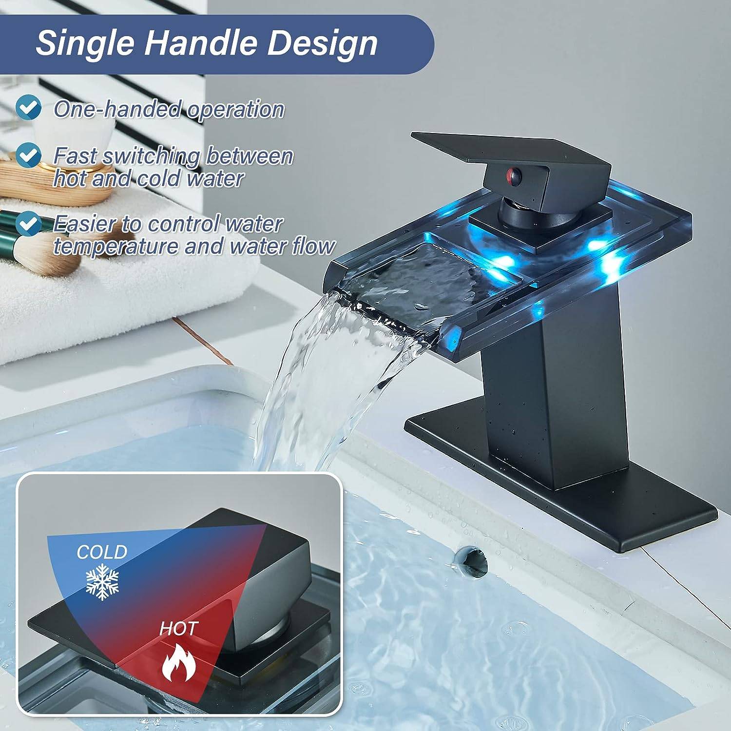 FCOTEEU Waterfall Bathroom Faucet - Matte Black - photo 5