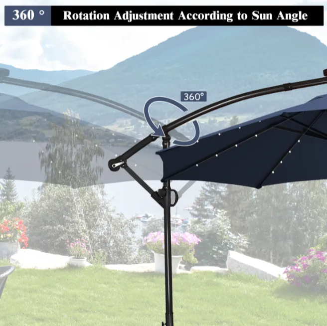 Costway 10FT Patio Offset Umbrella Solar LED 360degrees Rotation image indicator(8)