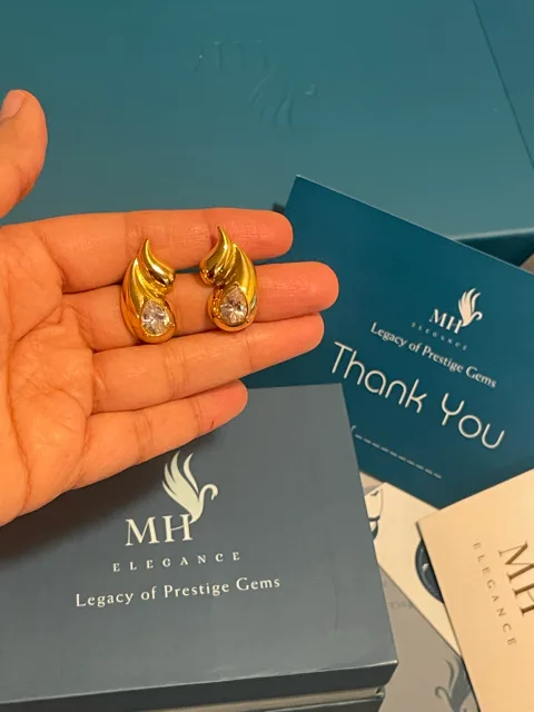 14k Gold Plated Double Teardrop Stud Earrings