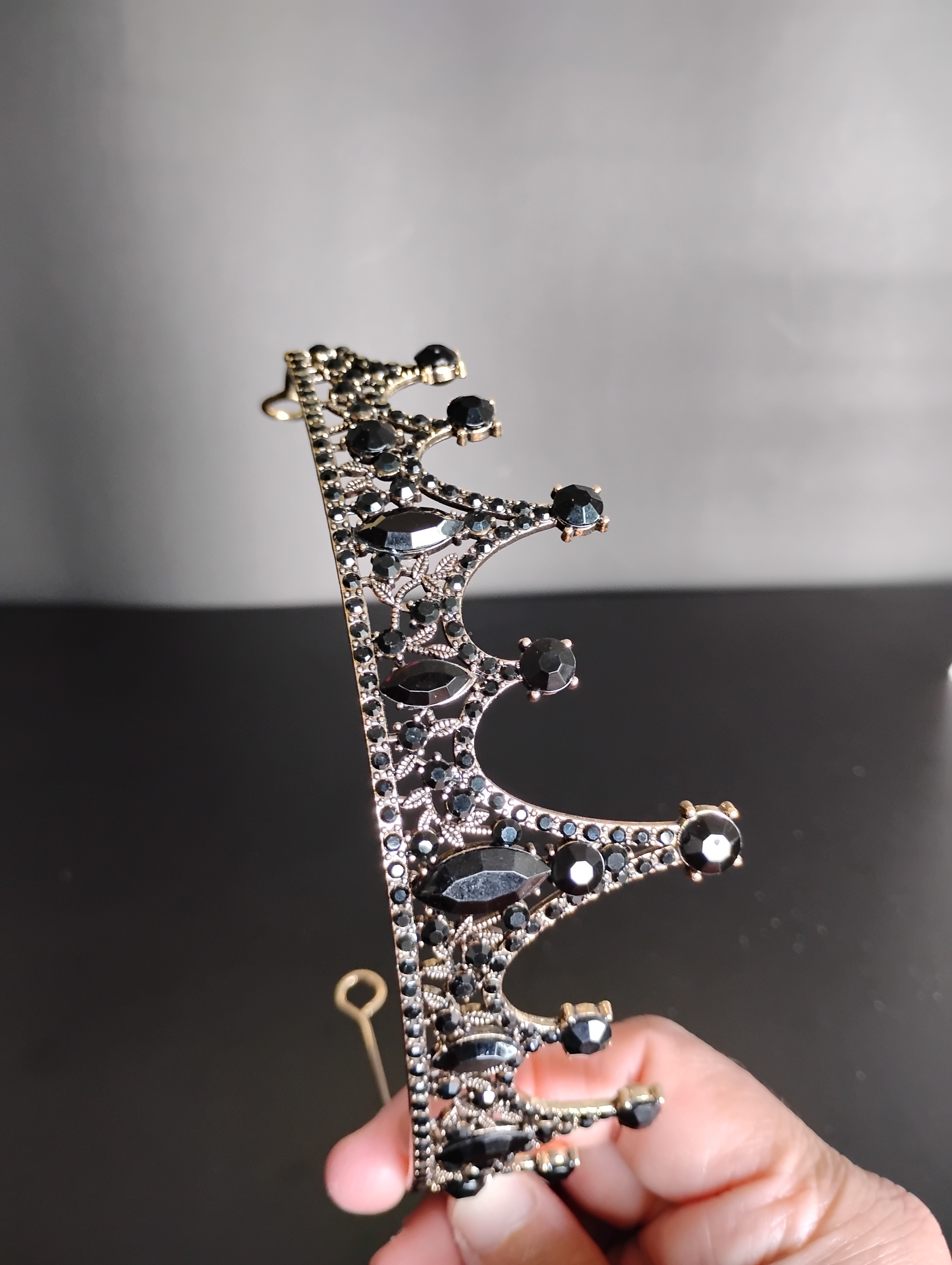 Black Crown | Baroque Crystal Tiara | Gothic Wedding Headpiece - photo 3