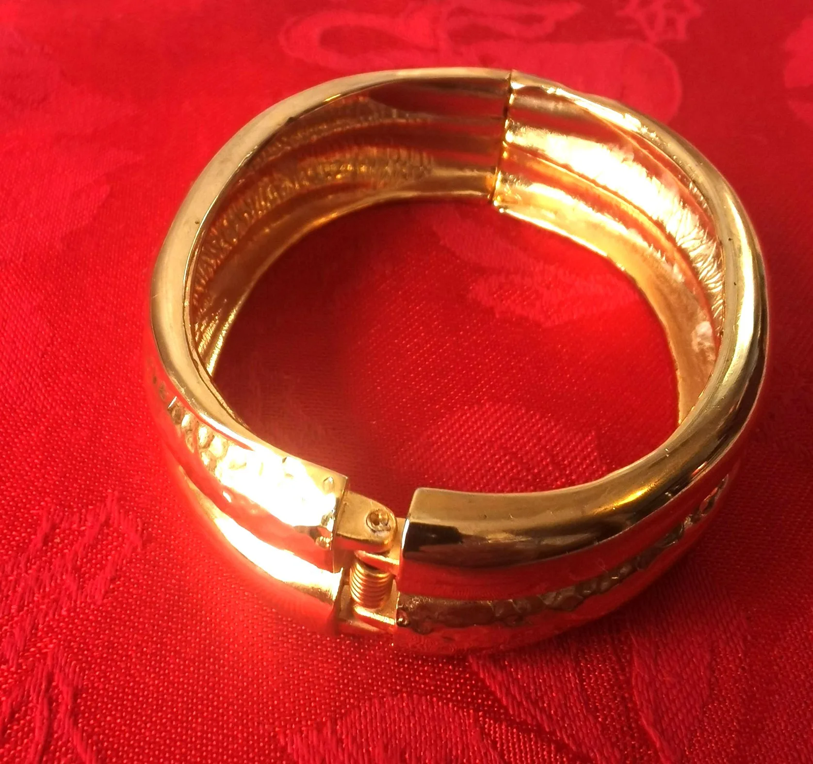 Gold Tone Clamper Bracelet Medium, Hinged, Wide, Runway, Vintage image indicator(9)