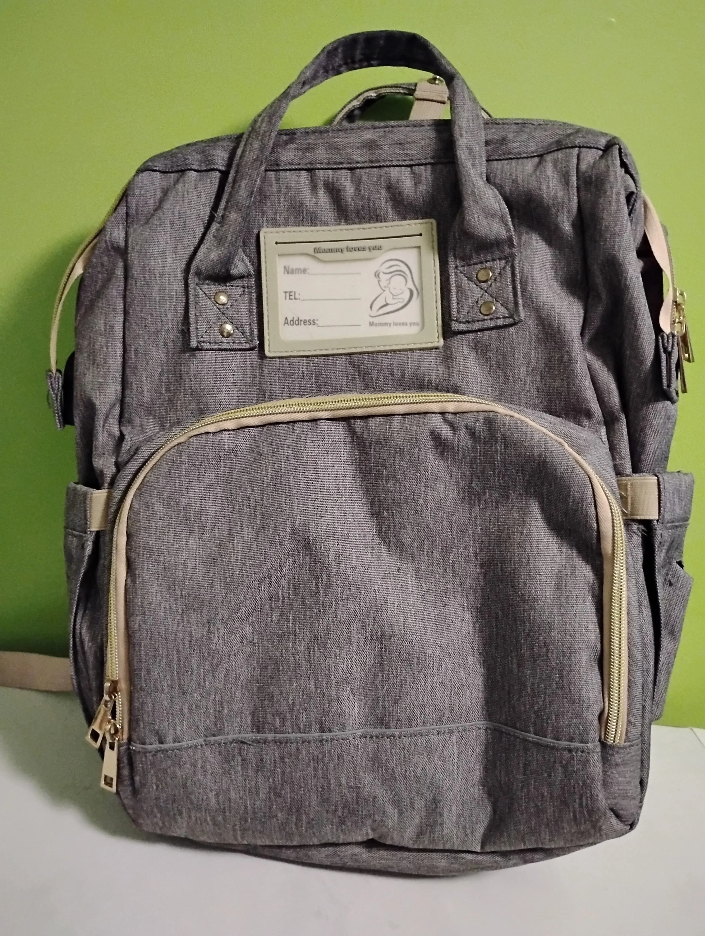 “Mommy Loves You” Multi-Pocket Diaper & Nursing Bag – Like New thumbnail