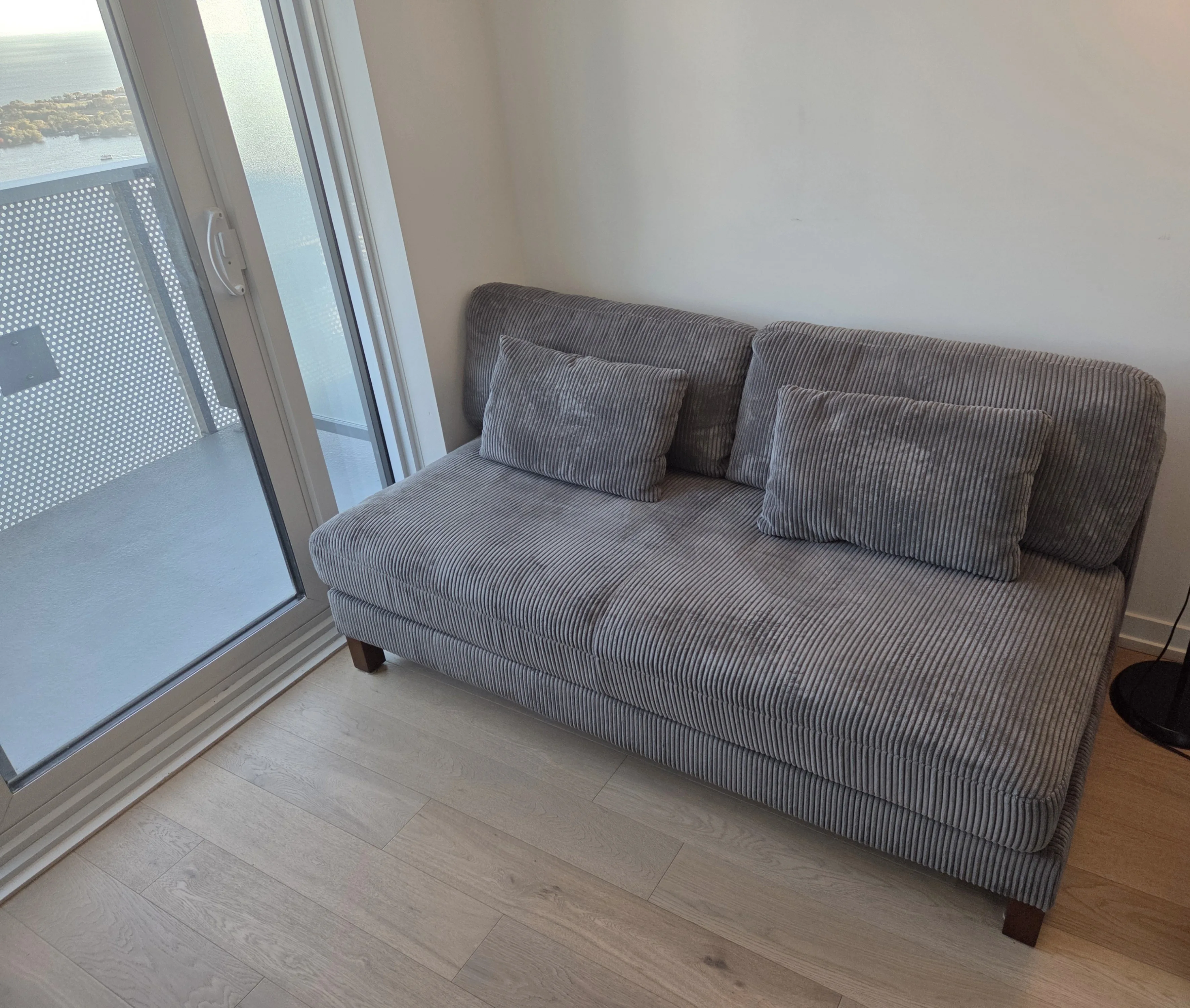 Wayfair 69'' Grey Corduroy Loveseat sofa and 2 toss pillows