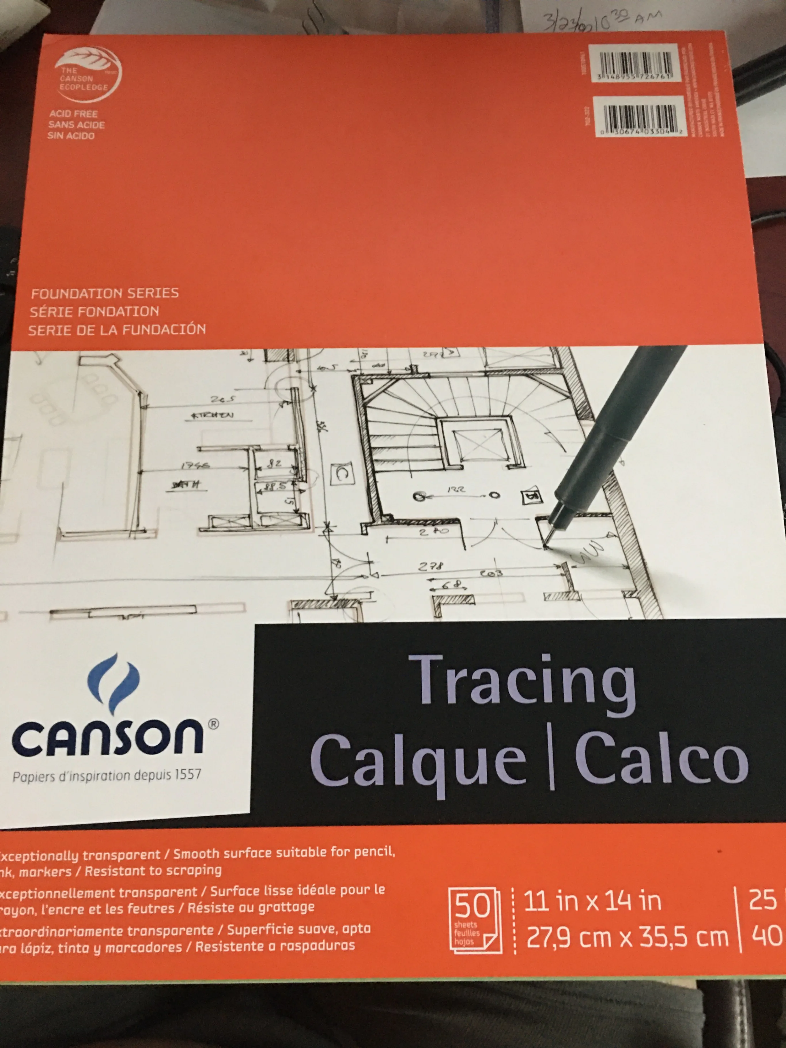 Canson Foundation Series Tracing Paper Pad 11x14