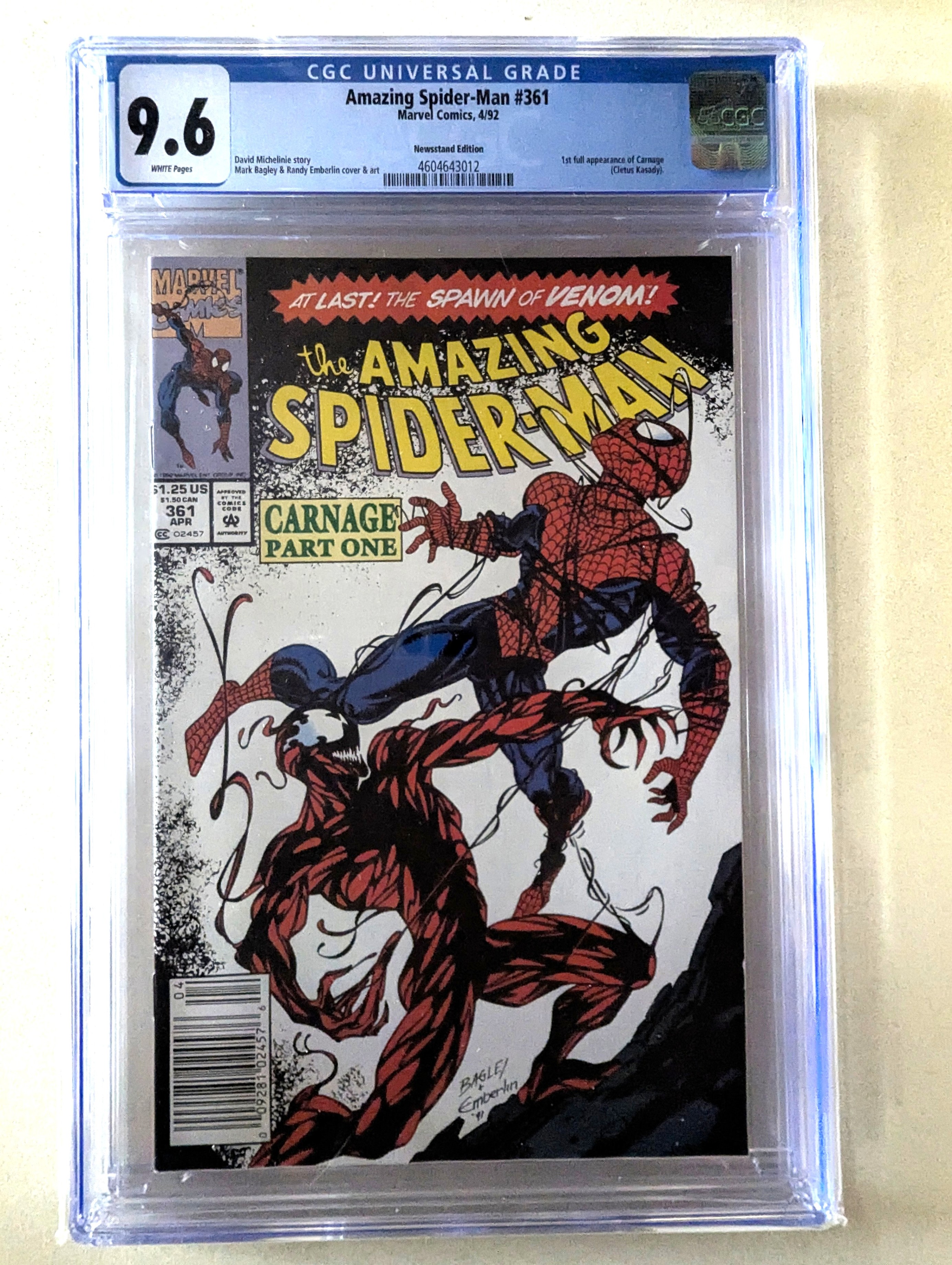 Amazing Spider-Man #361, CGC:9.6, 1st Carnage! NEWSSTAND Edition