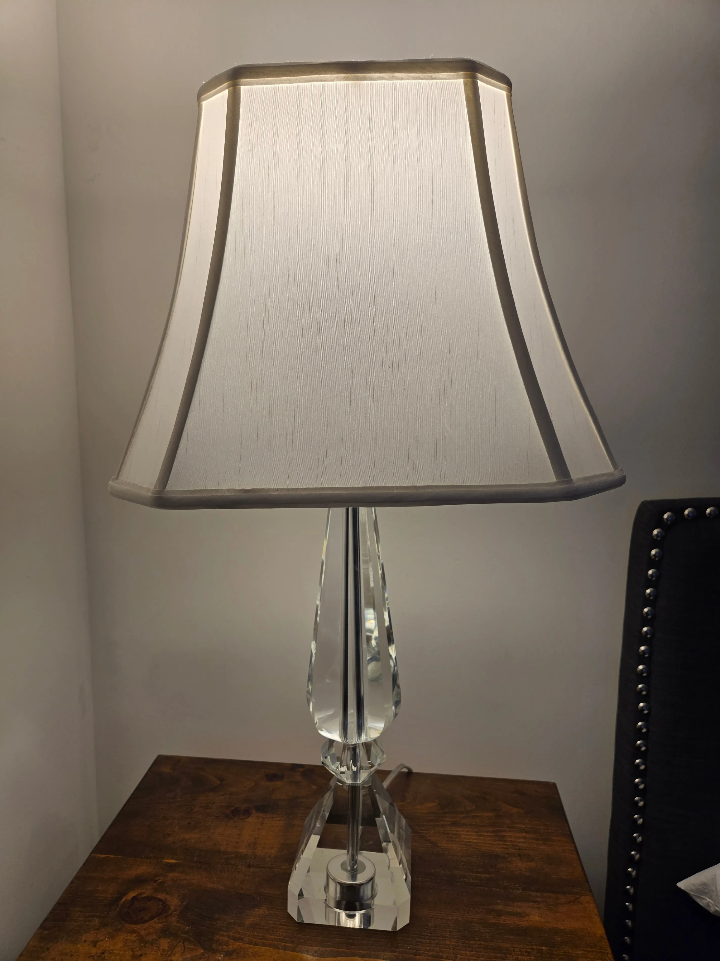 Pair of Glass Bedside Lamps – White Shades, Vintage Twist Switch image indicator(5)
