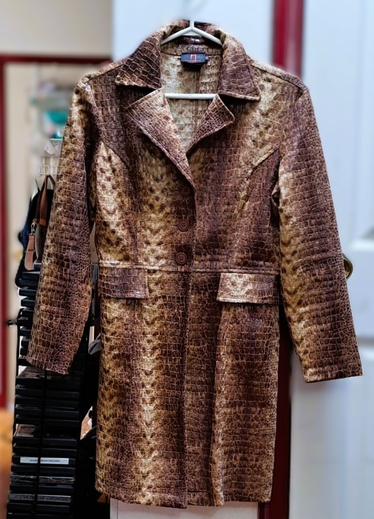 Women's Vintage Crocodile Skin Embossed Texture Long Blazer/Coat - photo 5