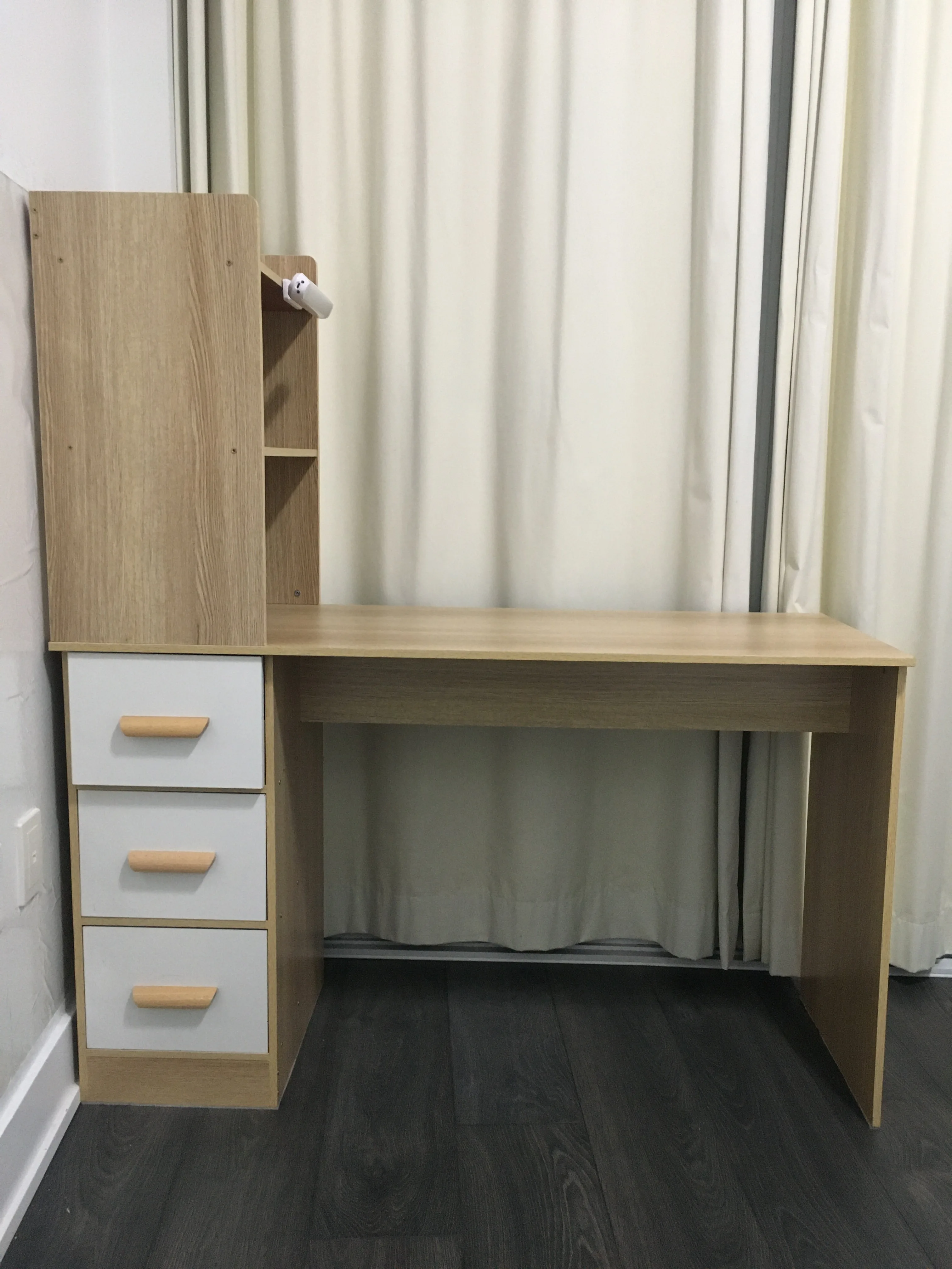 Neutral wooden Desk with a hutch and Drawers