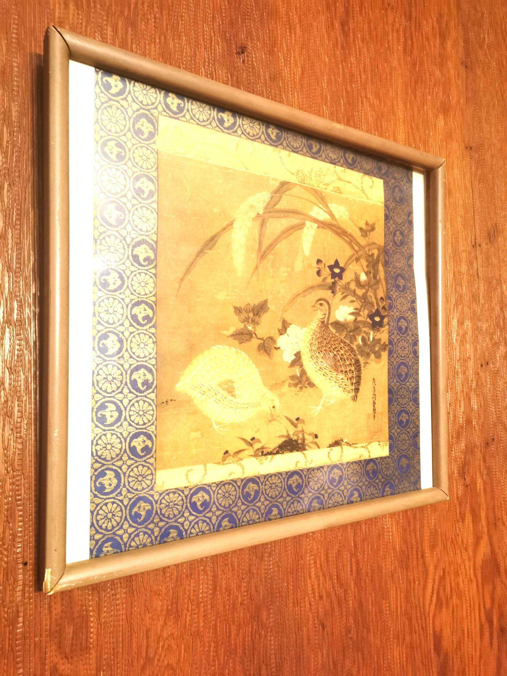 Tosa Mitsuoki Woodblock Print Quail Flowers Japan DAMAGED FRAME image indicator(2)